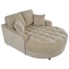 Modern Chaise Lounge Sofa Bed Upholstered Sofa Couch With Tufted Seat And Detachable Pillows For Living Room - Champagne - Image 12