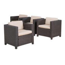 Modern Outdoor Club Chair With Removable Cushions - Brown / Beige