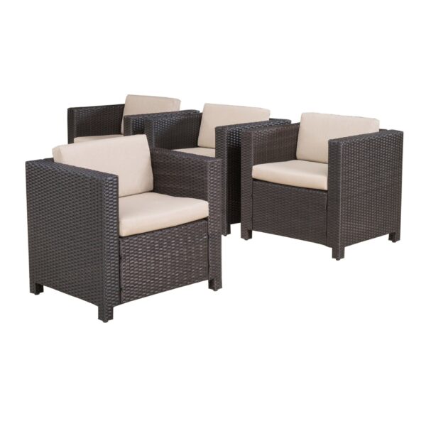 Modern Outdoor Club Chair With Removable Cushions - Brown / Beige