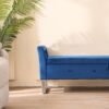 Wide Storage Soft Ottoman Bench With Armrests, Footrest Bed End Stool For Living Room, Dorm, Entryway And Bedroom - Navy - Image 5