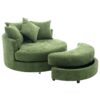 360° Swivel Accent Barrel Chair With Storage Ottoman & 4 Pillows, Modern Chenille Leisure Chair Round Accent For Living Room - Green - Image 24