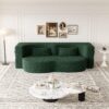 Modern Floor Sofa With 2 Pillows, Convertible Teddy Fabric Foam Filled Sleeper Sofa Bed, Full Size Folding Mattress For Living Room Guest Bed, Playroom, No Assembly Required - Green - Image 4