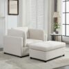 Wide Modern Oversized Armchair With Ottoman Stool, Single Sofa With Lumbar Support, Accent Chair, Reading Chair For Bedroom, Living Room - Cream - Image 10
