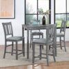 5 Pieces Dining Table Set, Wooden Dining Square Table Set For 4, Counter Height Kitchen Table Set With Square Table And 4 Upholstered Chairs For Small Space - Gray - Image 4