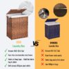 Laundry Hamper With Lid PE Rattan Powder Coating Frame Clothes Hampers With 2 Removable Bags, 100L - Brown - Image 11