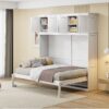 Full Size Space Saving Murphy Wall Bed With Top Cabinets, Flexible Slats - White - Image 18