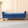Wide Storage Soft Ottoman Bench With Armrests, Footrest Bed End Stool For Living Room, Dorm, Entryway And Bedroom - Navy - Image 3