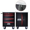4 Drawer Multifunctional Tool Cart With Wheels, Metal Rolling Tool Cart Storage For Garage Workshop Warehouse Repair Shop With Stainless Steel Roof - Black / Red - Image 5