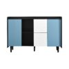 Modern Sideboard Buffet Cabinet With Doors And Unique Panel Styling - Black / Blue - Image 18