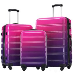 Hardshell Luggage Sets 3 Piece Gradient Color Expandable Suitcase With Spinner Wheels And Tsa Lock Lightweight 20" 24" 28" Available - Purple / Pink