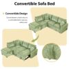 Convertible Sofa Bed Sectional Sofa Sleeper L-Shaped Sofa With A Storage Ottoman, Two Pillows, Two Power Sockets And Two USB Ports For Living Room - Green - Image 3