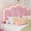 Twin Size Upholstered Flower-Shape Bed, Elegant Flowers Headboard With LED Light Strip, Sherpa Fabric Platform Bed With Slats Support - Pink - Image 3