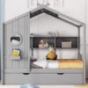 Full Size House Bed With Trundle, Modern Design For Kids With Storage Shlef - Gray - Image 20