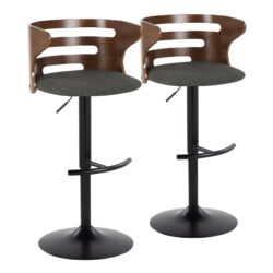 Cosi - Mid-Century Modern Adjustable Barstool With Swivel With Rounded T Footrest (Set of 2) - Black / Walnut / Charcoal