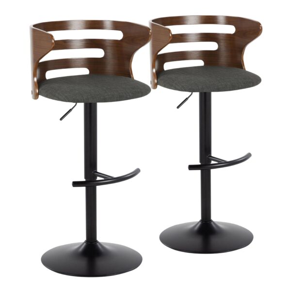 Cosi - Mid-Century Modern Adjustable Barstool With Swivel With Rounded T Footrest (Set of 2) - Black / Walnut / Charcoal