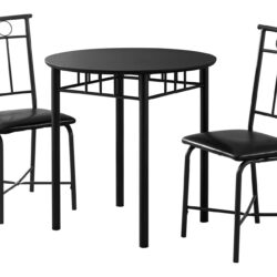 3 Pieces Dining Table Set, Small, Round, Contemporary & Modern - Black