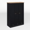 Modern 3 Doors Armoire Wardrobe Closet With 2 Drawers, Tall Wardrobe Cabinet With Hanging Rail And Shelve For Bedroom - Natural / Black - Image 7