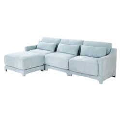 3 Seater Chenille Sofa With Movable Ottomans High Resilience Sponge Easy Install - Sky Blue