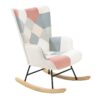 Accent Rocking Chair, Mid-Century Fabric Rocker Chair With Wood Legs And Patchwork Linen For Livingroom Bedroom - Pink - Image 4