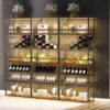 LED Tall Wine Rack Freestanding Floor, 7 Tier Wine Baker Rack With Glass Holder & Wine Storage, Industrial Wine Display Shelf Wine Bar Cabinet For Bar, Kitchen, Dining Room - Walnut / Black - Image 11