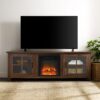 Modern Farmhouse 2 Door Glass Windowpane 70" Fireplace TV Stand For 80" TVs - Dark Walnut - Image 5