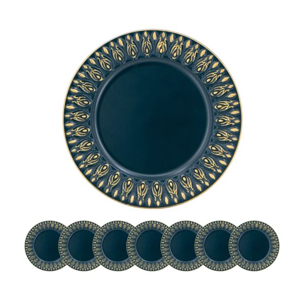 Polypropylene Charger Plate (Set of 8) - Blue / Gold
