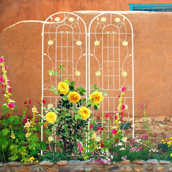 2 Pack Metal Garden Trellis Rustproof Trellis For Climbing Plant Outdoor Flower Support - Cream White