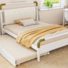 Queen Size Storage Platform Bed, With 2 Big Drawers, Twin Long Size Trundle - White - Image 16
