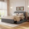 Queen Size Upholstered Platform Bed With 2 Drawers And 2 Sets Of USB Ports On Each Side - Gray - Image 12