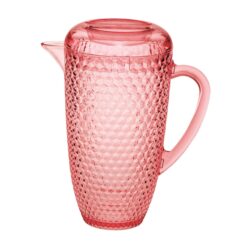 Diamond Cut Water Pitcher With Lid, Unbreakable Acrylic Juice Pitcher, 2.5 Quarts Capacity, Bpa Free - Pink