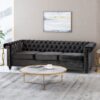 Chesterfield Style 3 Seater Sofa With Deep Button Tufting - Black - Image 5