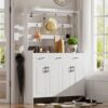 Minimalist 4 Door Shoe Cabinet With Coat Rack, Spacious Top, 3 Drawers, 8 Shelves, Metal Hooks And Handles For Hallway - White - Image 7