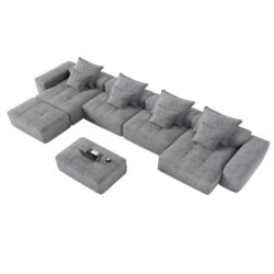 Modern Oversized Modular Sectional Sofa, Sparkling Chenille Fabric Soft Cushion Sofa With 8 Pillows, 8 Pieces Diy Combination Tufted Sofa, No Assembly Required - Gray