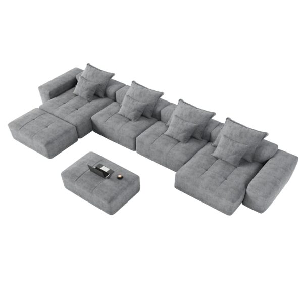 Modern Oversized Modular Sectional Sofa, Sparkling Chenille Fabric Soft Cushion Sofa With 8 Pillows, 8 Pieces Diy Combination Tufted Sofa, No Assembly Required - Gray