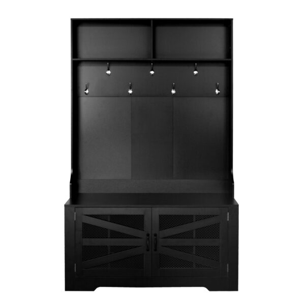 Entryway Bench With Coat Rack, 3 In 1 Design And Adjustable Shelves, Hall Tree With 7 Hooks For Entrance, Living Room - Black