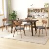 5 Piece Mid Century Walnut Dining Set With Upholstered Dining Chairs - Dark Gray / Brown - Image 3