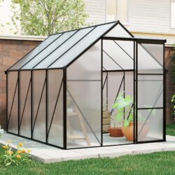 6X8 Ft Polycarbonate Greenhouse Raised Base And Anchor Aluminum Heavy Duty Walk-In Greenhouses For Outdoor Backyard In All Season - Black