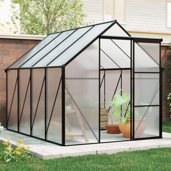 6X8 Ft Polycarbonate Greenhouse Raised Base And Anchor Aluminum Heavy Duty Walk-In Greenhouses For Outdoor Backyard In All Season - Black