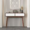 Rustic Entryway Console Table With Carved Panel Drawers And Wood Legs - Natural - Image 4