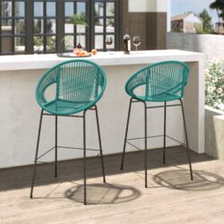Ferrara - Outdoor Patio Teal Barstool (Set of 2) - Teal