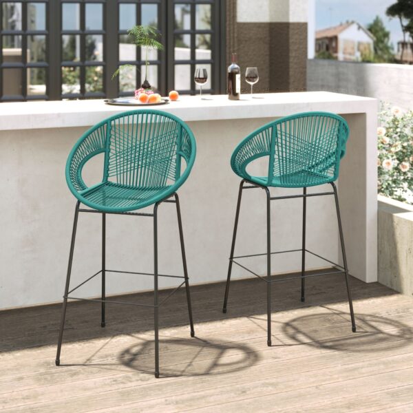 Ferrara - Outdoor Patio Teal Barstool (Set of 2) - Teal