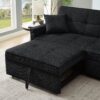 3 In 1 Convertible Sleeper Sofa Bed, Modern Fabric Loveseat Futon Sofa Couch Pullout Bed, Small Love Seat Lounge Sofa Reclining Backrest, Pillows, Pockets, Home Furniture For Living Room - Black - Image 6