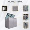 Garbage Bin Shed Stores 2 Trash Cans, Outdoor Bin Shed For Garbage Storage, Stainless Galvanized Steel, Bin Shed For Garden Yard Lawn - Gray - Image 4