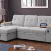 Ashlyn II - Woven Fabric Reversible Sleeper Sectional Sofa With Storage Chaise, Storage Arm, Cup Holder, Charging Ports, Side Pockets, and Pocket Coil Seating - Gray - Image 11