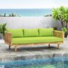 Claremont - 3 Seater Daybed Teak Acacia Wood Water Resistant Cushions - Green - Image 3