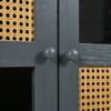 Retro Industrial Gray 4 Door Sideboard With Large Storage, Rattan And Glass Doors - Antique Dark Gray / Rattan - Image 9