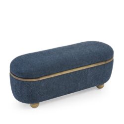 Modern Upholstered Storage Ottoman Bench With Seating - Dark Blue