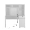 Computer Desk With Hutch & Bookshelf, Wood Executive Desk Teens Student Desk Writing Laptop Home Office Desk With Drawers, 3 Ac Outlets And 2 USB Charging Ports, Study Laptop Table For Home - White - Image 8