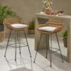 Outdoor Rattan Bar Chair With Metal Legs - Brown - Image 4