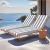 2 Piece Indoor / Outdoor Chaise Lounge Chair Cushion Set With Ties, Patio Seat Cushions For Lawn, Pool & Beach - Gray / White - Image 3